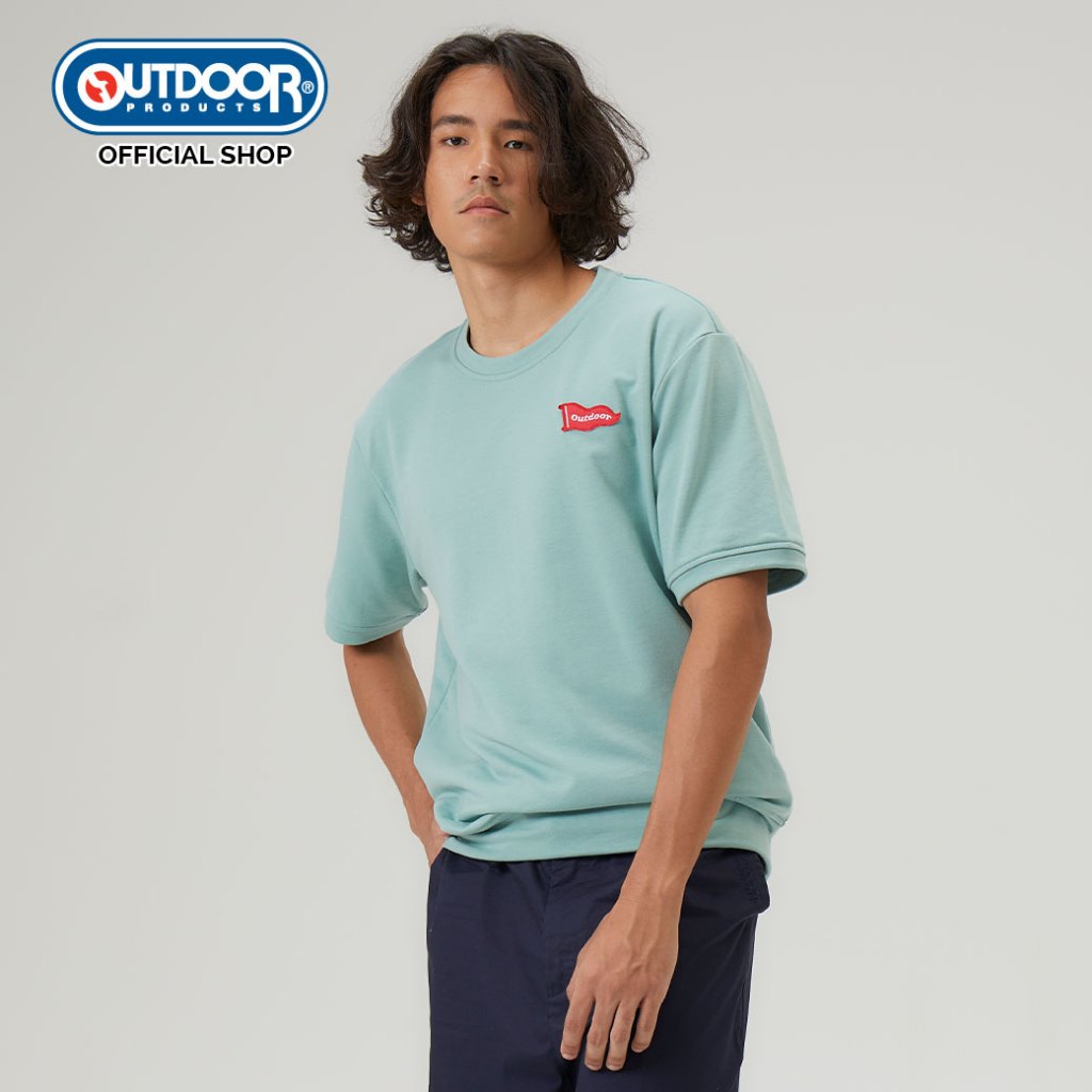 OUTDOOR PRODUCTS เสื้อแขนสั้น ผ้าถักเกล็ดปลา เสื้อเอวจั๊มผู้ชาย MEN LAT LONG SWEAT STYLE ODMSW