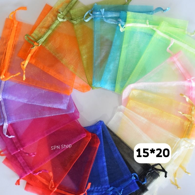 ถุงผ้าแก้ว ถุงตะข่าย มีเชือกรูด (พร้อมส่งในไทย)15*20 เซนติเมตร