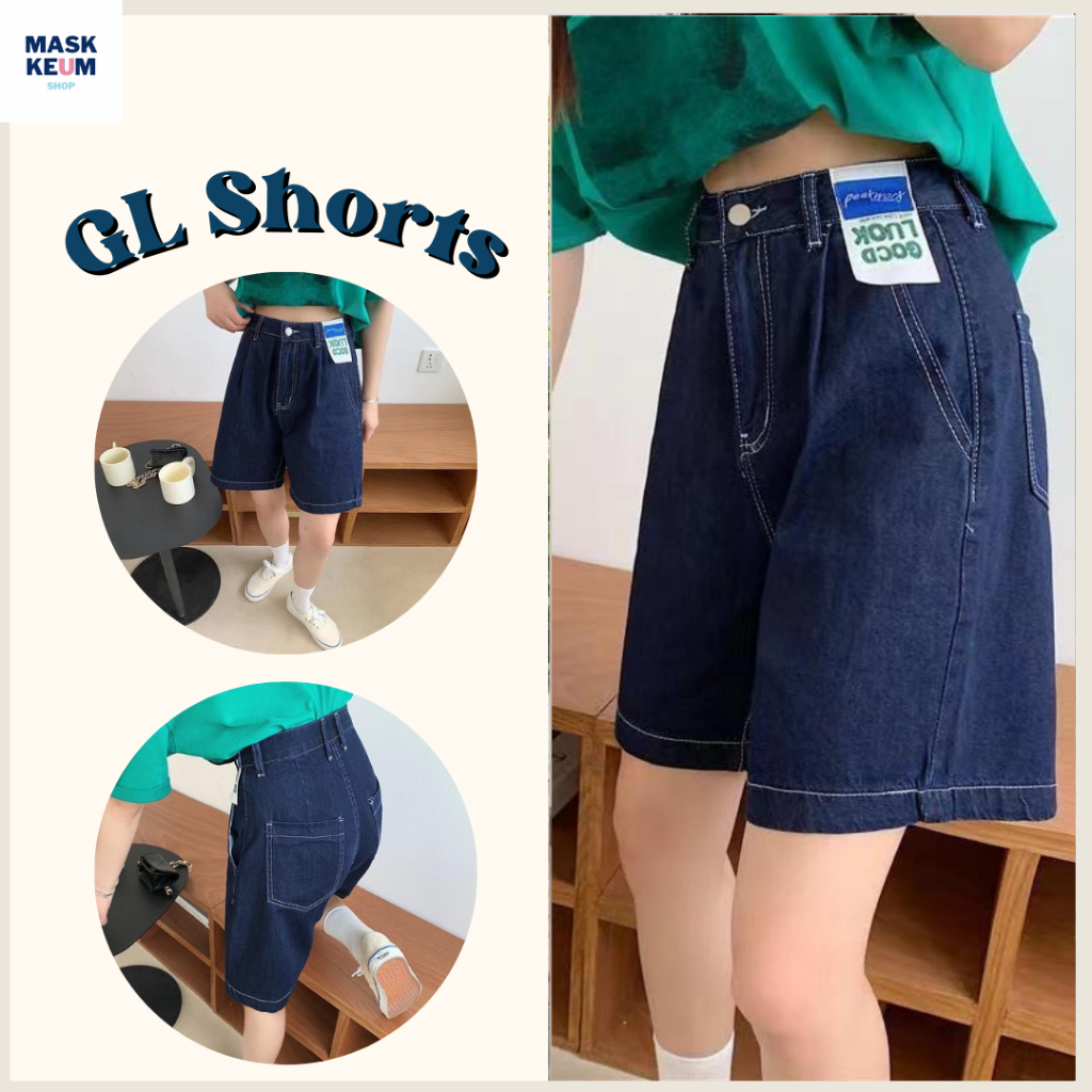 พร้อมส่ง GL Short Jeans กางเกงยีนส์ ขาสั้น เอวสูง เสื้อผ้าสไตล์เกาหลี