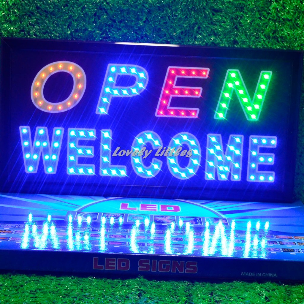 ป้ายไฟLED ไฟตัวอักษร ป้ายไฟวิ่ง "ป้ายไฟ OPEN WELCOME"แบบเสียบปลั๊กไฟ ไฟตกเเต่งร้าน รับทำป้าย