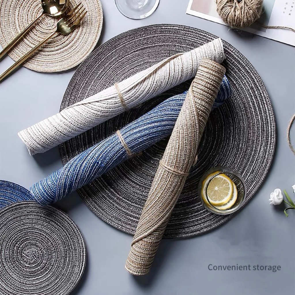 OurHome [พร้อมส่ง] แผ่นรองจานกันความร้อนทรงกลม Round insulated placemat ที่รองแก้ว วัสดุผ้าฝ้ายและผ้าลินิน สไตล์นอร์ดิก