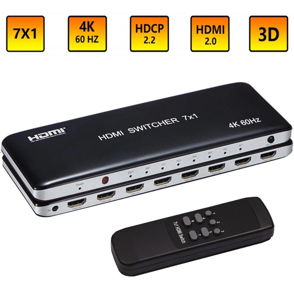 4K 60hz HDMI Switch 7x1 4x1 3x1 HDMI 2.0 Switcher Video Converter HDR 3D 3 4 7 In 1 Out