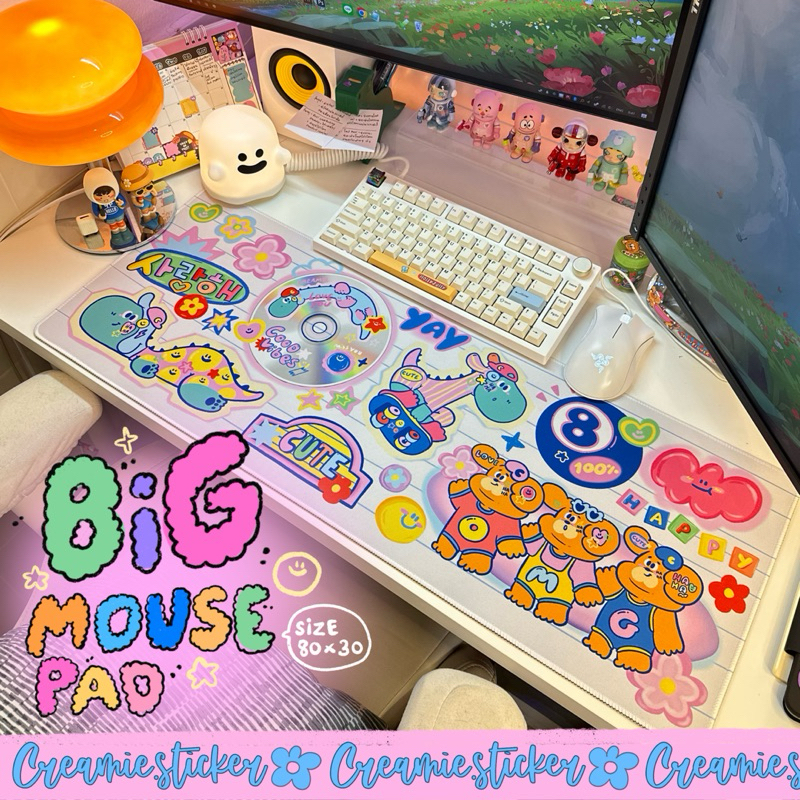 Big mouse pad | Happy day แผ่นรองเม้าส์ลายน่ารัก สีสวยแต่งโต๊ะน่ารักมาก