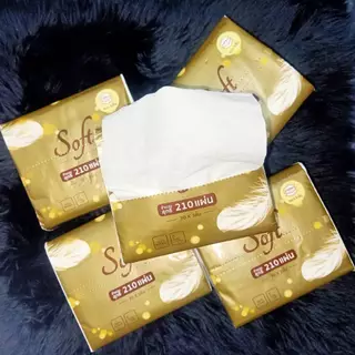 [S-ยกหิ้ว 10ห่อ](พร้อมส่ง) Soft กระดาษทิชชู่ทอง ระดับพรีเมี่ยม ขนาด 9x10 cm จำนวน210แผ่น หนา3ชั้น ราคาถูก คุณภาพดี