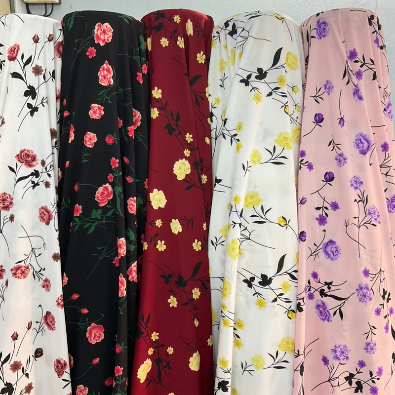 🎀ผ้าไหมอิตาลีหน้ากว้าง60นิ้ว🎀ลายกุหลาบโรซ่า หลาละ65บาท(1หลา=90เซน)ผ้านุ่มสวย เนื้อดีมาก#ตัดชุดเดรส#กางเกง