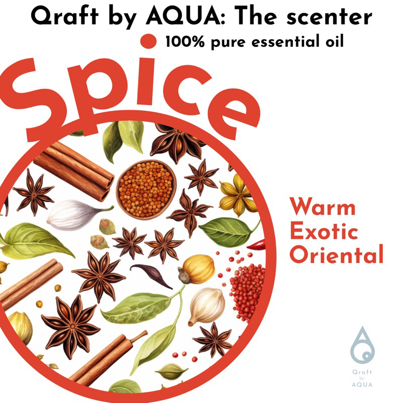 essential oil (spice) basil, cinnamon, black pepper, nutmeg, ginger, fennel, clove, clary sage, pink