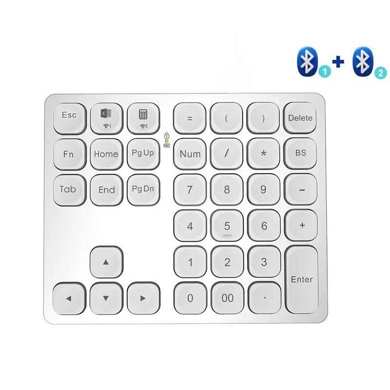Keyboard numerik บลูทูธสีเงินแบบชาร์จได้ Numpad หมายเลขไร้สายสำหรับไอ Pad แล็ปท็อป Windows แมค แป้นพิมพ์ดิจิตอล