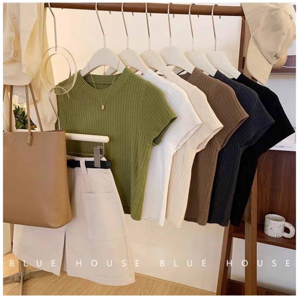 MYGIRLSHOP.THเสื้อครอปแขนสั้นผ้าไหมพรม ผ้านิ่มมาก เสื้อผ้าเเฟชั่น เสื้อเเฟชั่น51062
