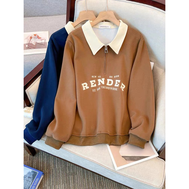 Sweater พร้อมส่ง เสื้อสเวตเตอร์คอปก สกรีนลาย RLNDER มีซิปด้านหน้า เนึ้อผ้าคอตตอน บางเบา ใสสบาย R58