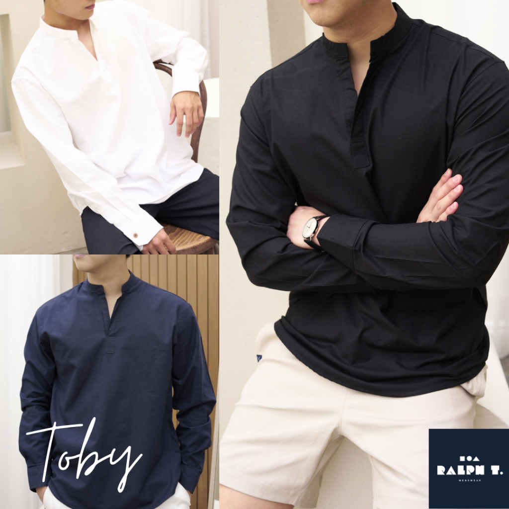 [6.6 โค้ด 30% 30LOVENA66] เสื้อคอจีน ผู้ชาย PULLOVER TOBY LONG สไตล์เกาหลี - RALPH T เสื้อเชิ้ต คอจีน แขนยาว ชาย