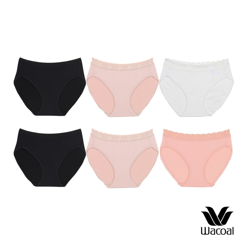Wacoal Bikini Panty set 6 ชิ้น กางเกงในใส่สบายวาโก้ ขอบลูกไม้ รูปแบบบิกินี่ รุ่น WU1C35/WU1T35 คละสี (OP-CR)