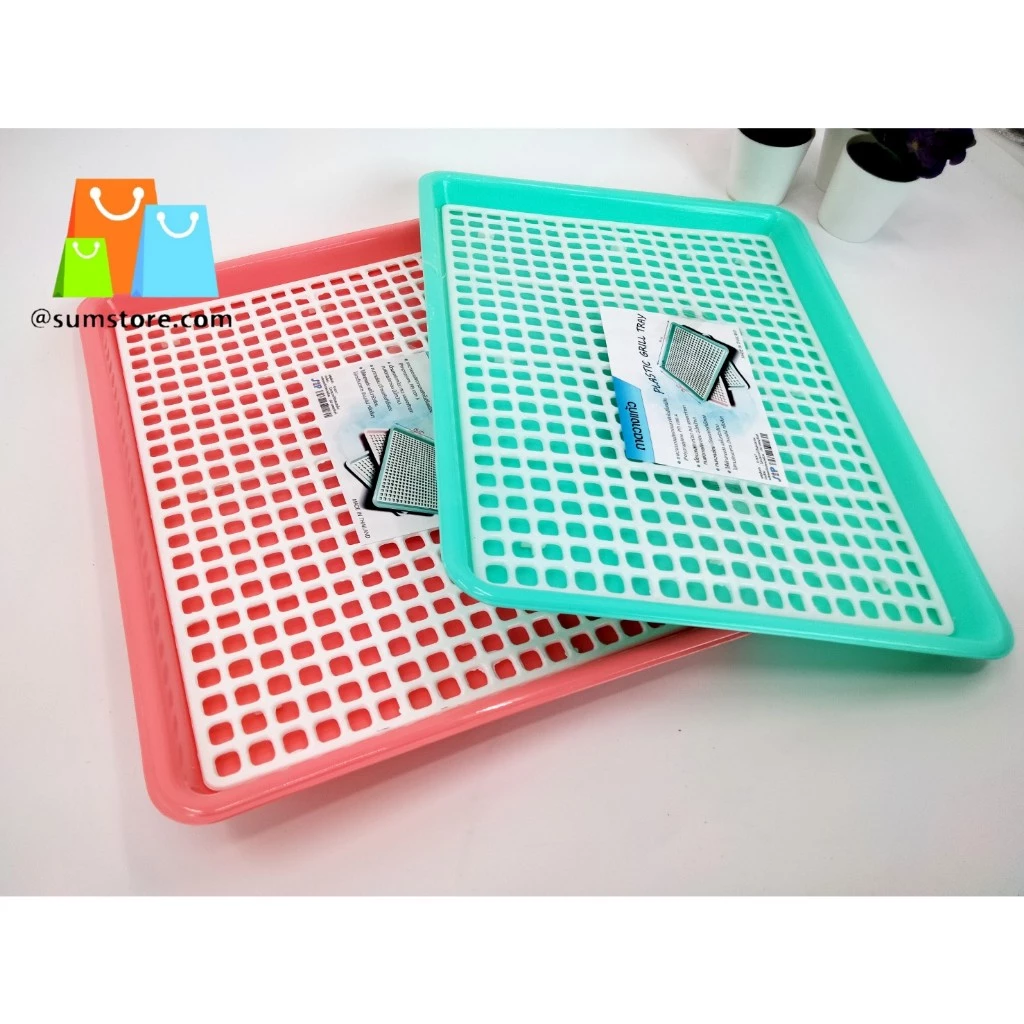 ถาดควำแก้วพลาสติก+ตะแกรง ขนาดด้านนอก 38x29x3cm. (กว้างxยาวxสูง) (S0017)