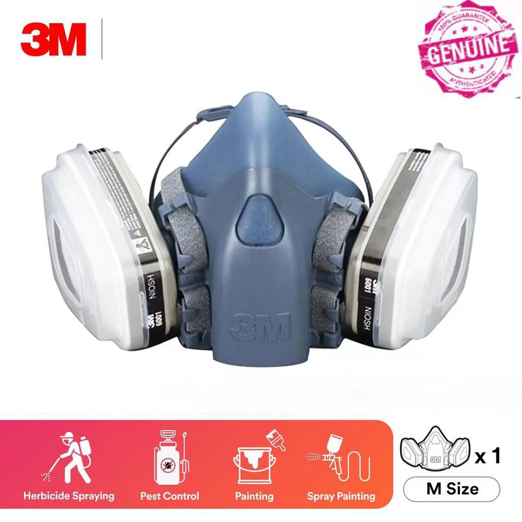 ป้องกันฝุ่น PM.2.5 ฝุ่นควัน ชนิดใช้ซ้ำได้ 3M 7502(M) และ ตลับกรองเคมีพร้อมแผ่นกันฝุ่น(N95) ุ3M6001-6