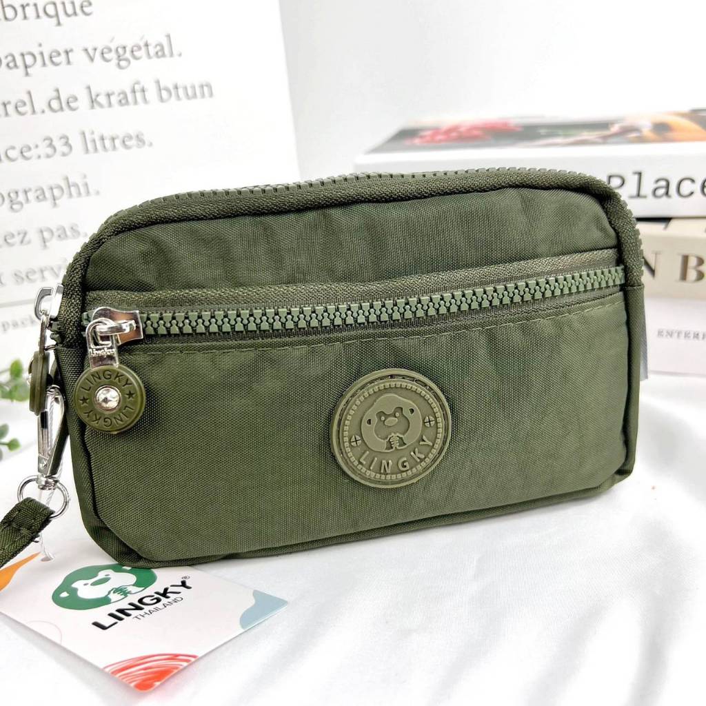 กระเป๋าผ้า 3 ซิป ขนาด 7 นิ้ว ใส่โทรศัพท์ได้ทุกรุ่น สายคล้องมือสามารถถอดได้ ด้านในบุฟองน้ำกันกระแทก #3 ซิป 129