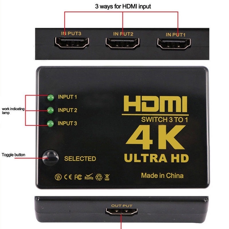 4K 3 in 1 Ports Full HD Remote 1080P 3D HDMI Switch Selector 3 In 1 Out Splitter 4k 2k