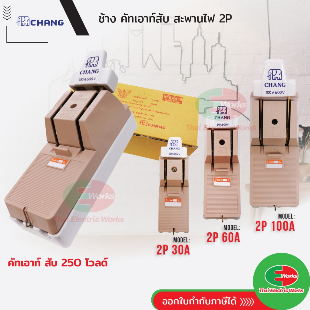 คัทเอาท์ CHANG ช้าง 2P 30A 60A 100A พร้อมฟิวส์ในกล่อง คัตเอาท์ คัทเอ้า สะพานไฟ