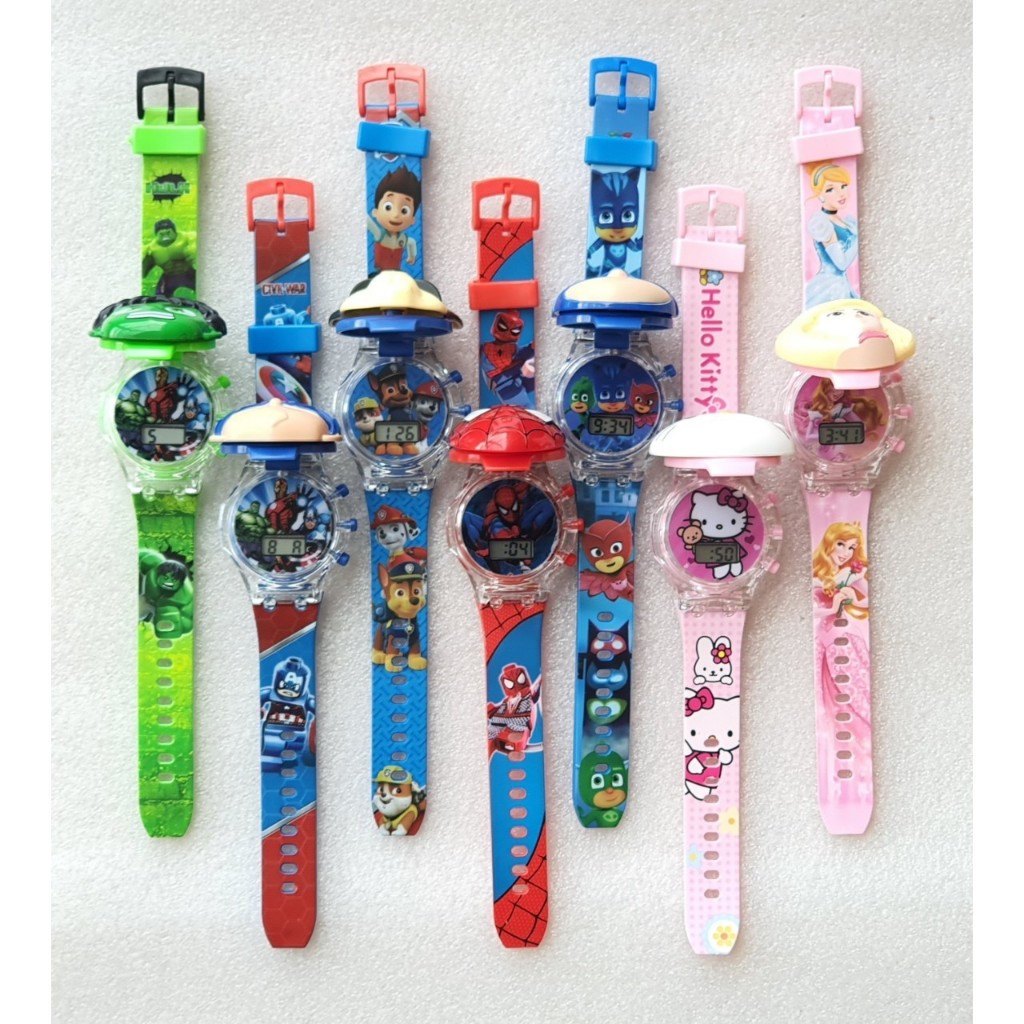 นาฬิกาเด็ก มีไฟ มีเสียง ฝาปิด ลายการ์ตูน ฮีโร่ นาฬิกาข้อมือเด็กผู้ชาย ระบบดิจิตอล RC127-1
