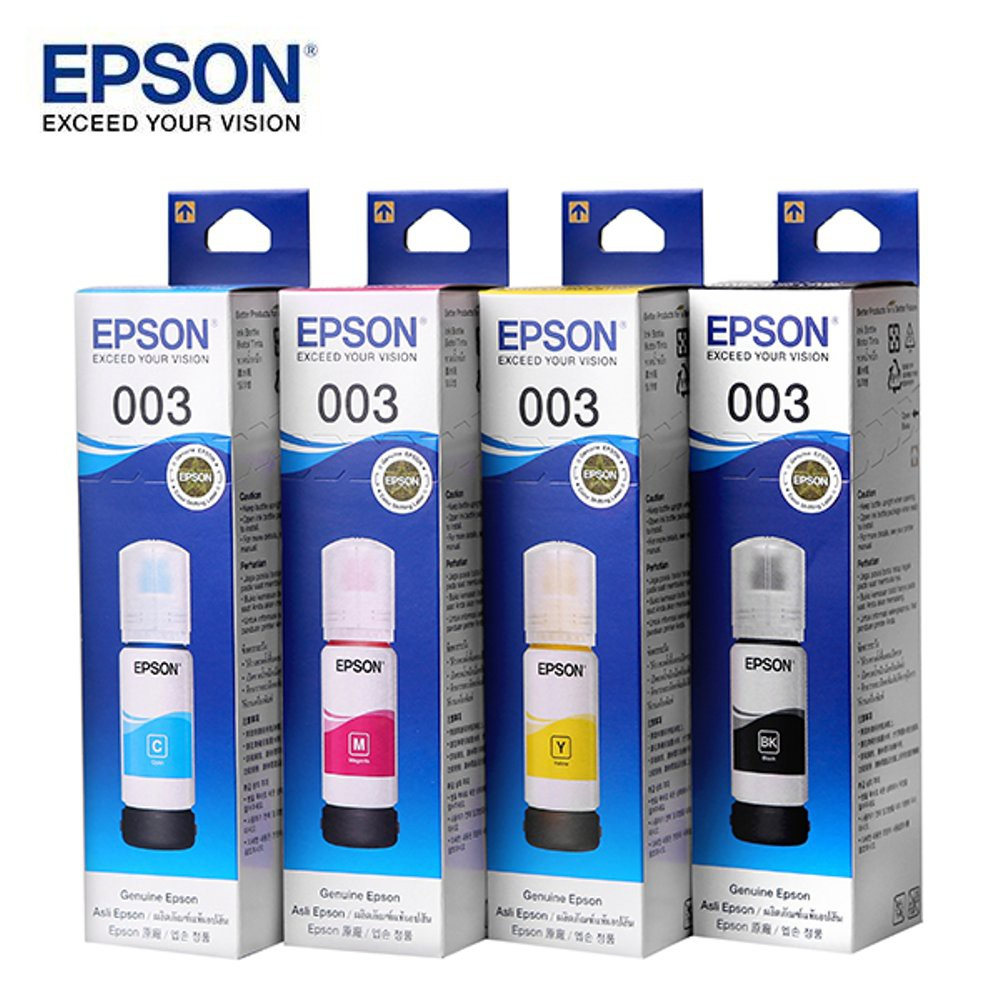 （พร้อมกล่อง）EPSON 003 หมึกแท้ 100%/ราคาถูก (L1110 L3100 L1210 L3101 L3106 L3110 L3150 L3250) 4 สี BK, C, M, Y