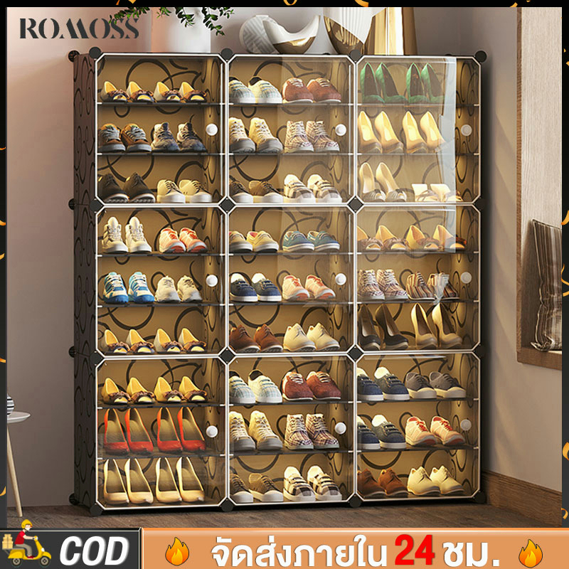 ROMOSS ตู้รองเท้า ตู้เก็บรองเท้าPVC ชั้นพลาสติกเหนัยวโครงสร้างเหล็ก