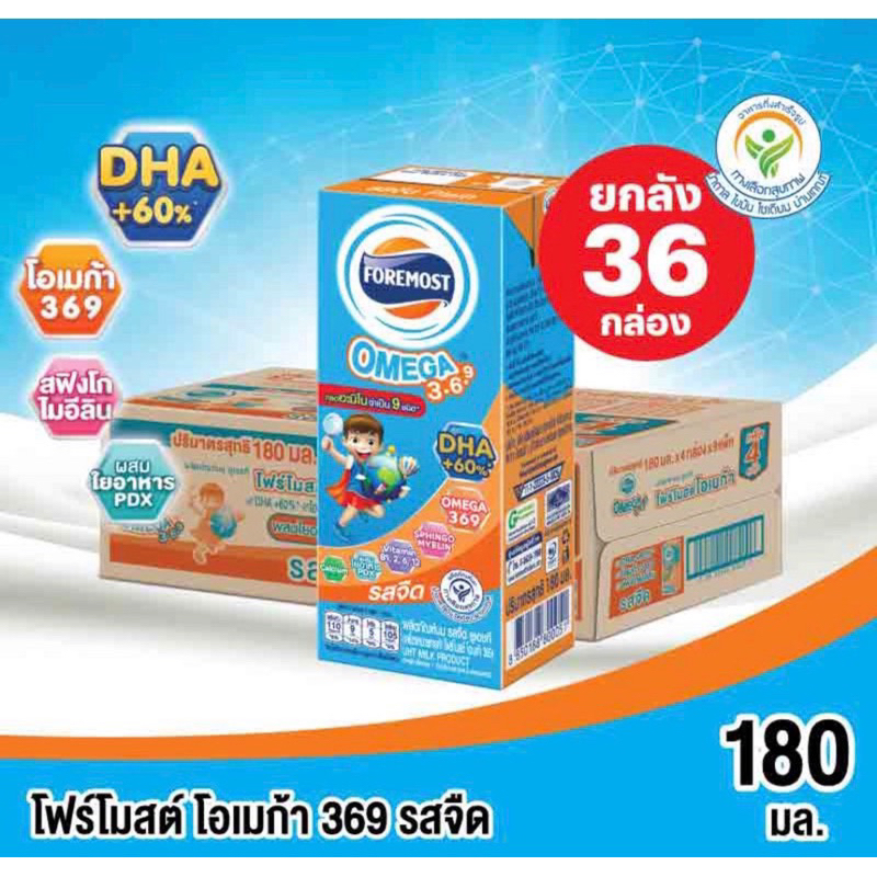 โฟร์โมสต์ โอเมก้า นม UHT รสจืด 180 มล. (ยกลัง 36 กล่อง)