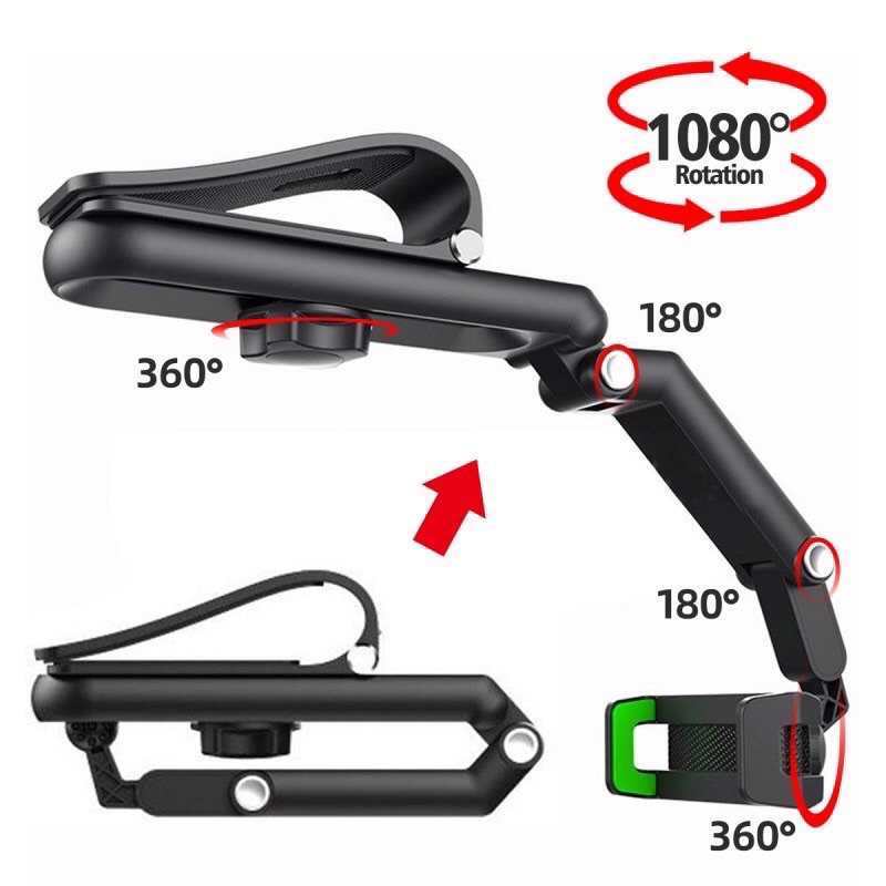 ที่วางมือถือในรถยนต์ ที่บังแดดอัพเกรดที่วางโทรศัพท์ในรถยนต์ 1080° ขาตั้งโทรศัพท์ แบบหมุนได้ สําหรับกระจกมองหลังรถยนต์ T6
