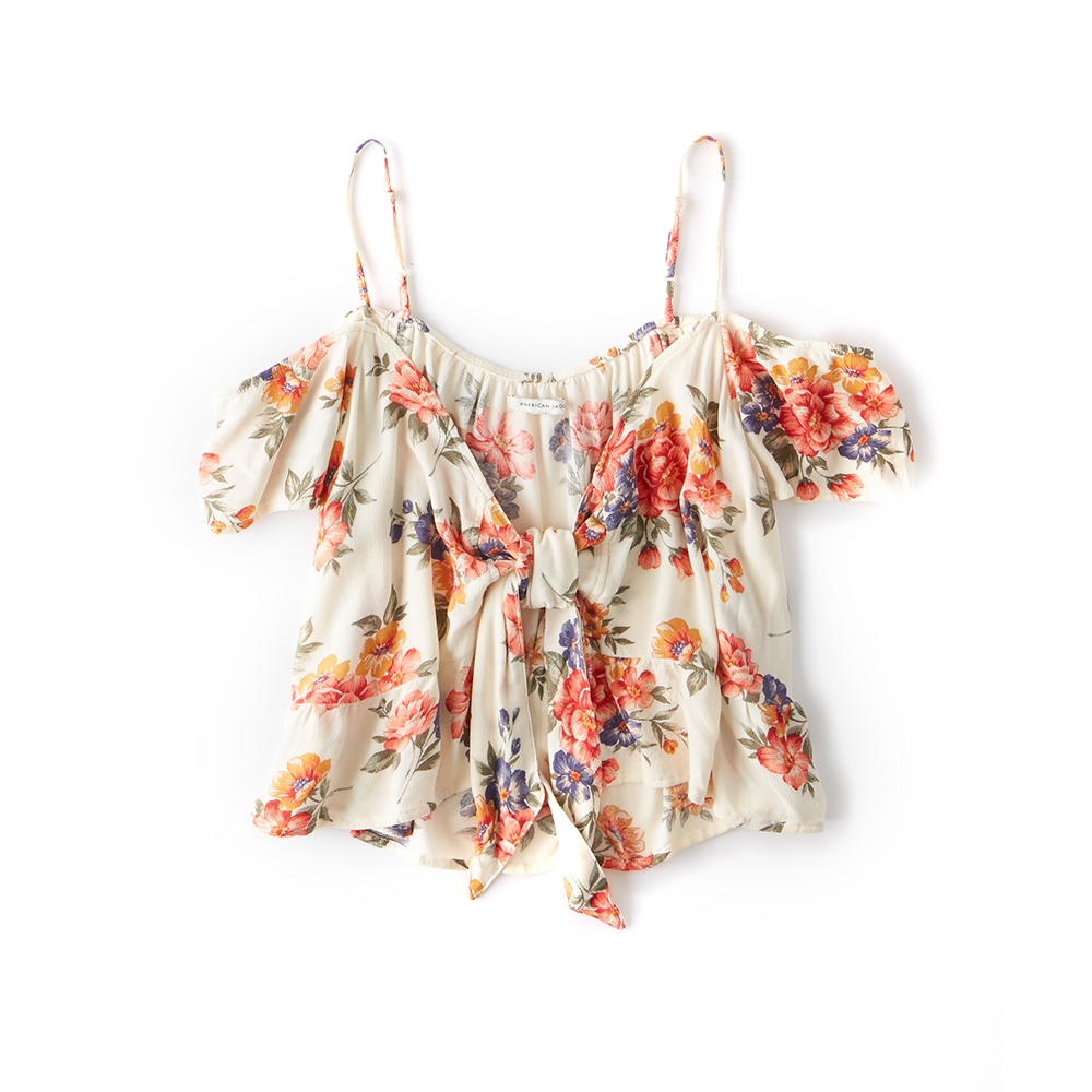 American Eagle เสื้อเบลาส์ผูกด้านหน้า 2490 SS BUTTON TIE FRONT สี CREAM - 035-2490-106