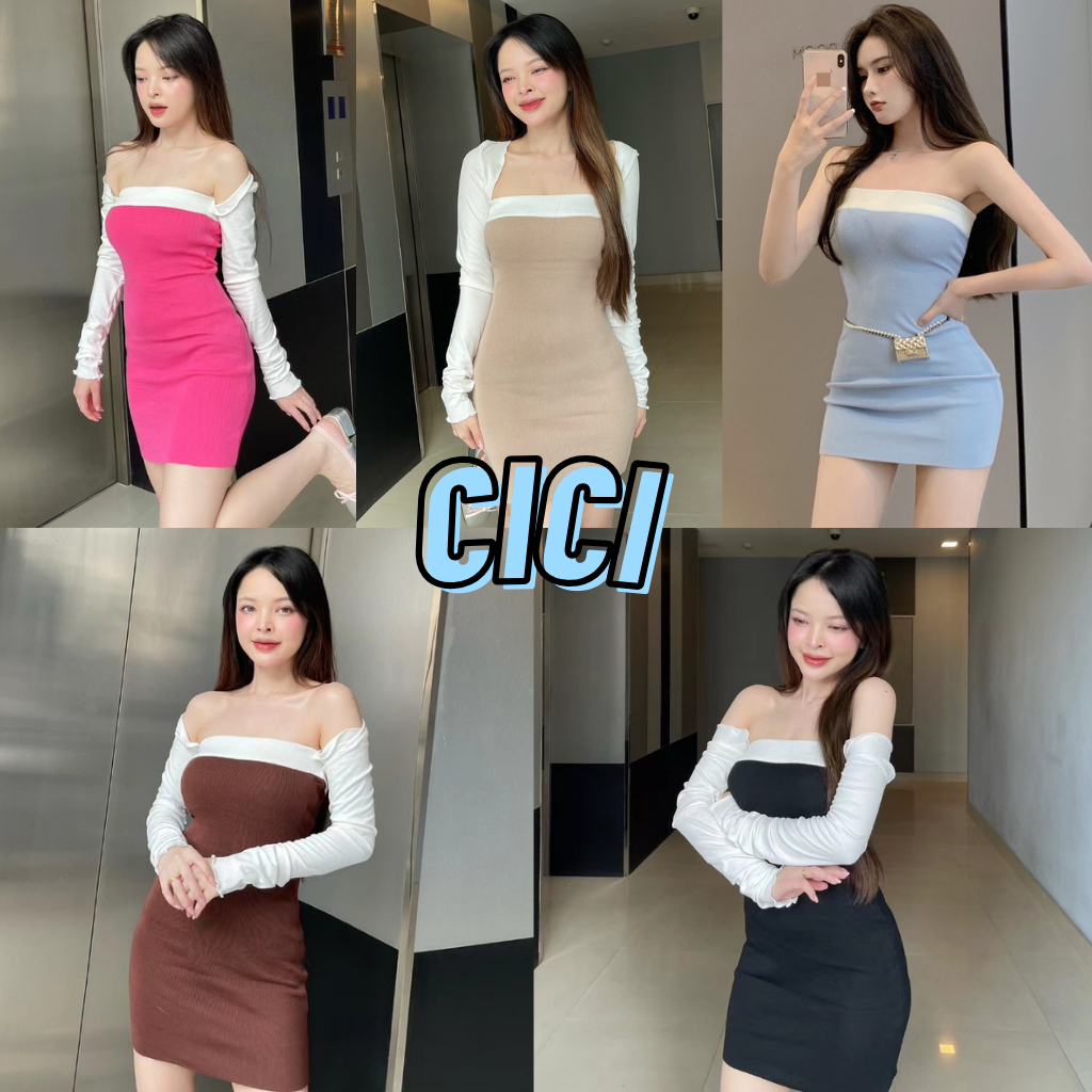 ส่งทันที Cici(NO. A1698)เดรสเกาะอกไหมพรมสีพื้นเรียบๆ รัดรูปทรงสวยใส่สบายมาก เหมาะกับสาวแซ่บ
