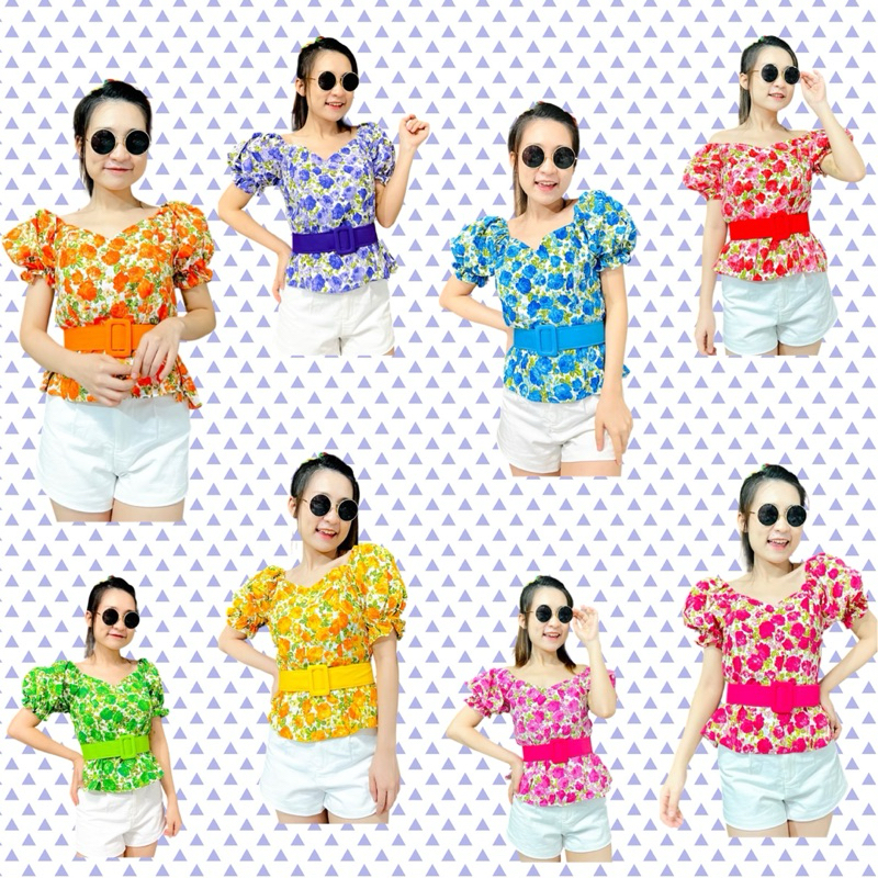 เฉพาะเสื้อเท่านั้น เสื้อทองกวาว ลายดอก แขนตุ๊กตา สม๊อคหลัง รุ่นพาสเทล
