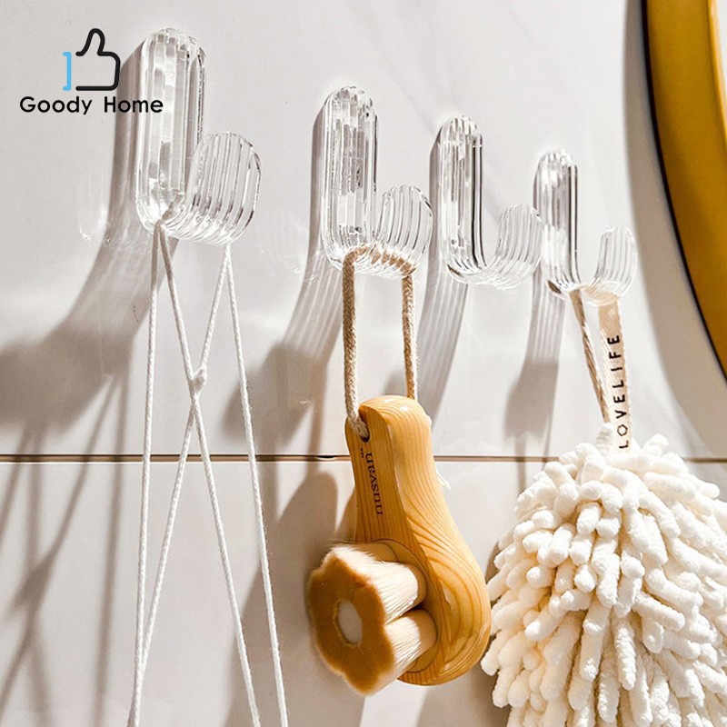 Goody Home ตะขออะคริลิคใส รูปตัว J มีกาวในตัว ไม่ต้องเจาะ สําหรับแขวนผ้าขนหนู กุญแจ กระเป๋า ฯลฯ จำหน่ายเป็นแพ็ค / 3 ชิ้น