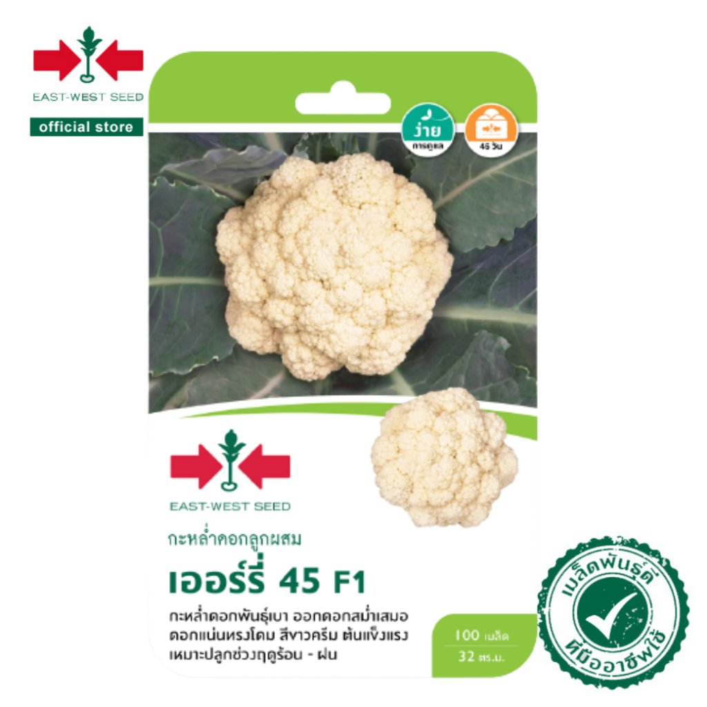 ศรแดง เมล็ดพันธุ์กะหล่ำดอก F1 เออร์รี่ 45 (East-West Seed) เมล็ดพันธุ์ ผักสวนครัว ตราศรแดง