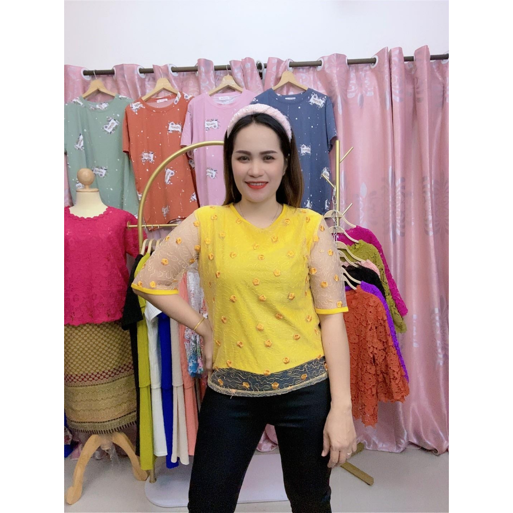 เสื้อลูกไม้ เสื้อลูกไม้ผู้หญิง เสื้อลูกไม้สาวอวบ ออกงาน ไปเที่ยว  รุ่น42155