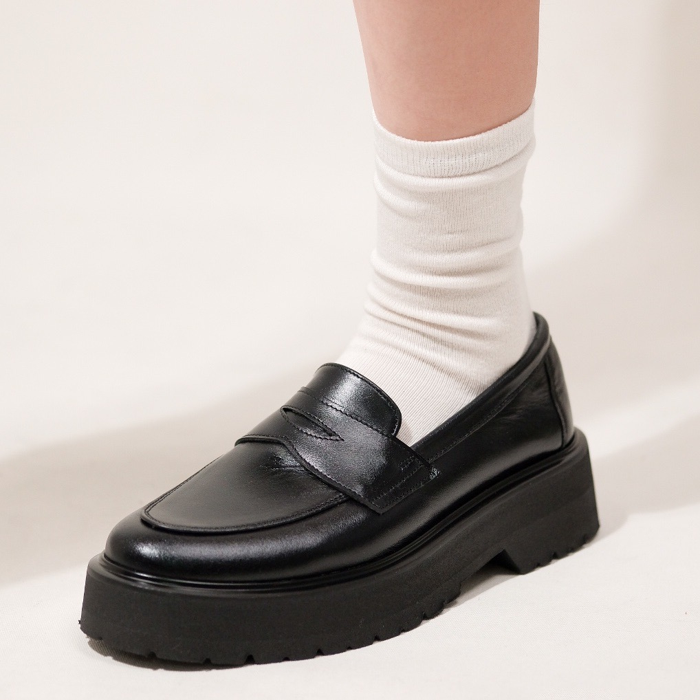 Basic No.03 Chunky(พื้นหนา) รองเท้าหนังแท้สีดำล้วน ทรงคลาสสิค Loafers ปรับพื้นหนาสูงกว่ารุ่น Standard