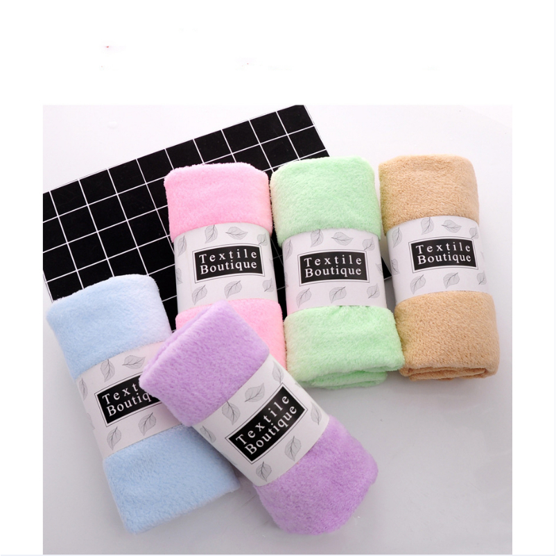 858 ผ้าขนหนูขนาดเล็ก ผ้าเช็ดหน้าสีทึบ 35 × 75 ซม. (สีแบบสุ่ม)
