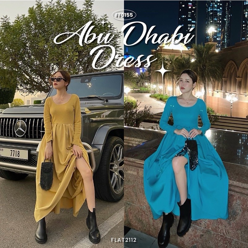 FLAT2112FF0155 : ABU DHABI DRESS สีเหลืองมัสตาร์ด