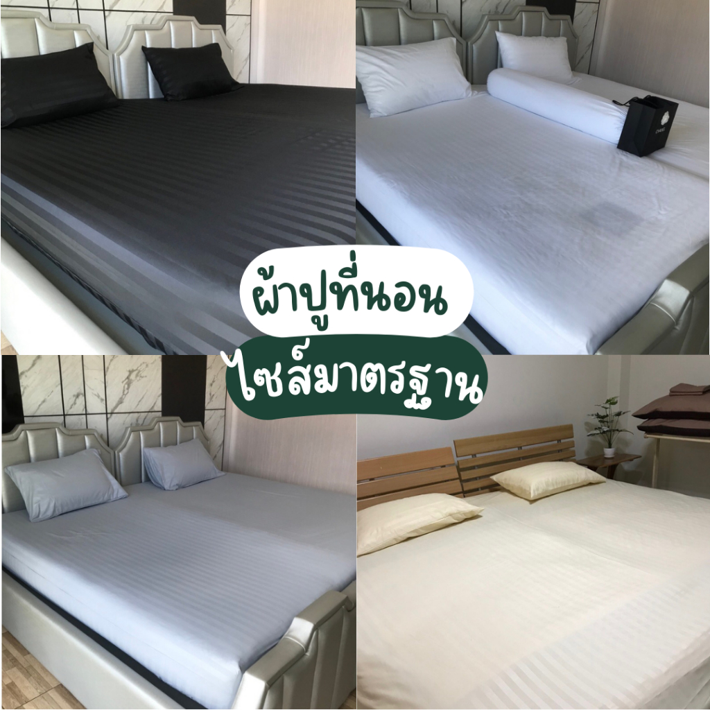 ผ้าปูที่นอนไซส์มาตรฐาน 6ฟุต/5ฟุต/4ฟุต/3.5ฟุต สีพื้น ลายริ้ว ผ้าไมโครเทค กันไรฝุ่น (เฉพาะผ้าปู)