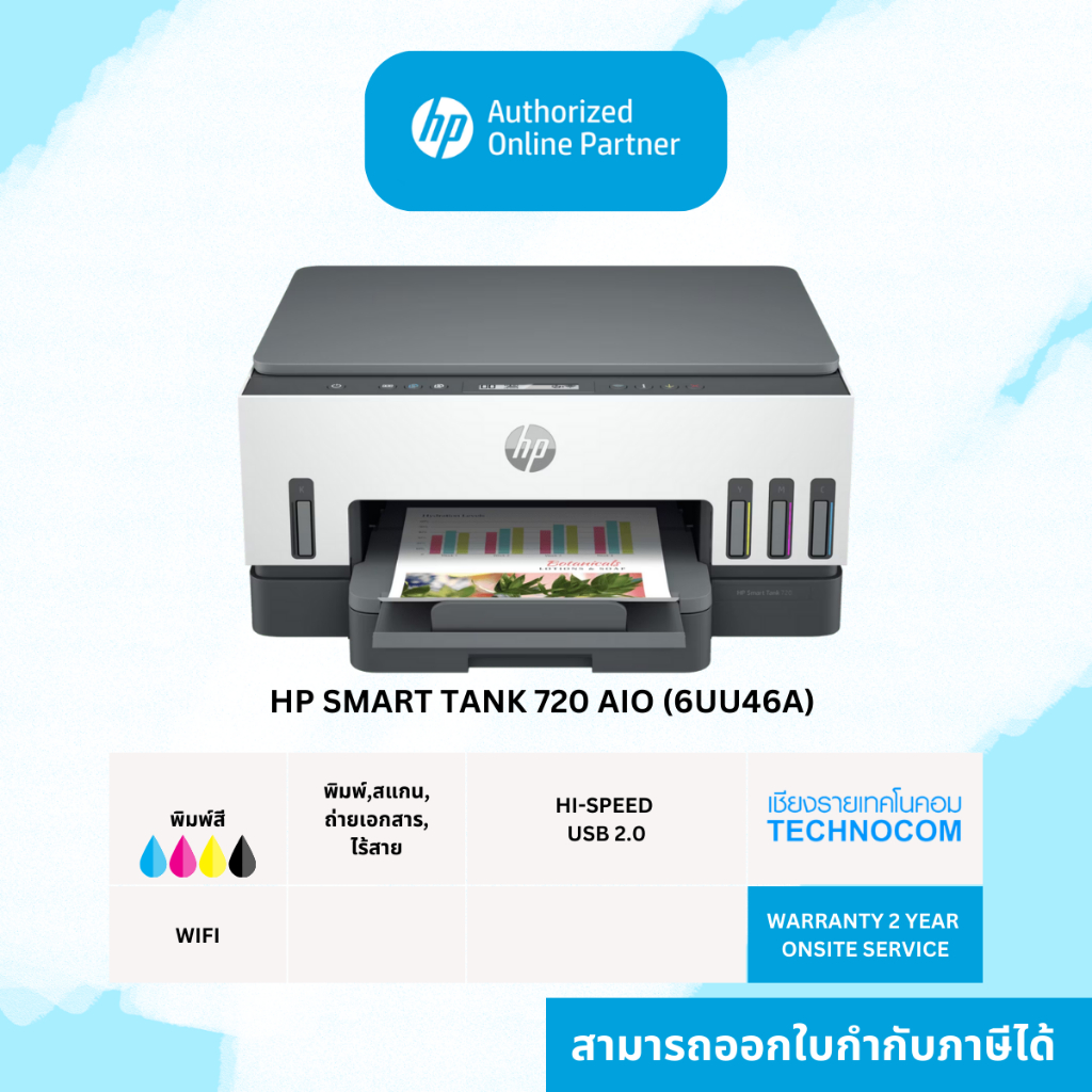 HP Printer - เครื่องปริ้น HP SMART TANK 720 AIO (6UU46A) [ออกใบกำกับภาษีได้]