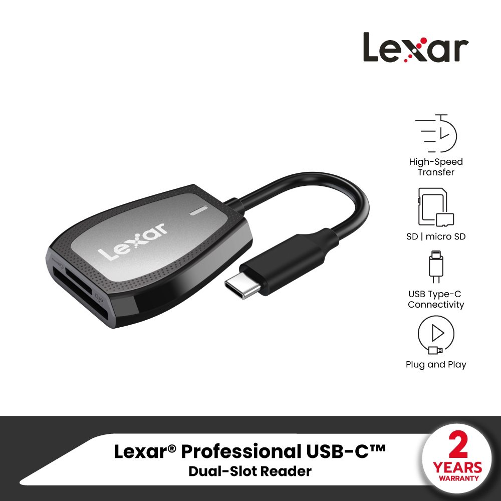 Lexar Dual-Slot SD/MicroSD Card, USB-C, UHS-I, UHS-II, Card Reader (การ์ดรีดเดอร์) ใส่การ์ดได้ 2 ช่อ