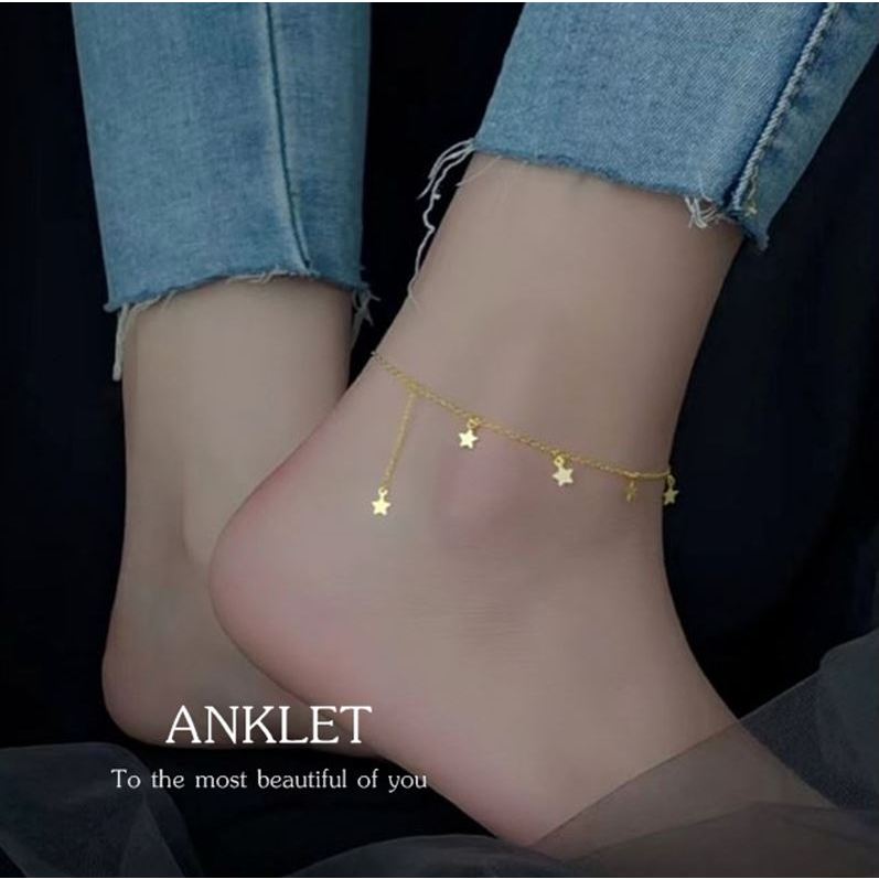 Stars anklet A22 สร้อยข้อเท้าเงินแท้ 92.5% ตุ้งติ้งน้องดาว ขนาดความยาว 21.5+3cm