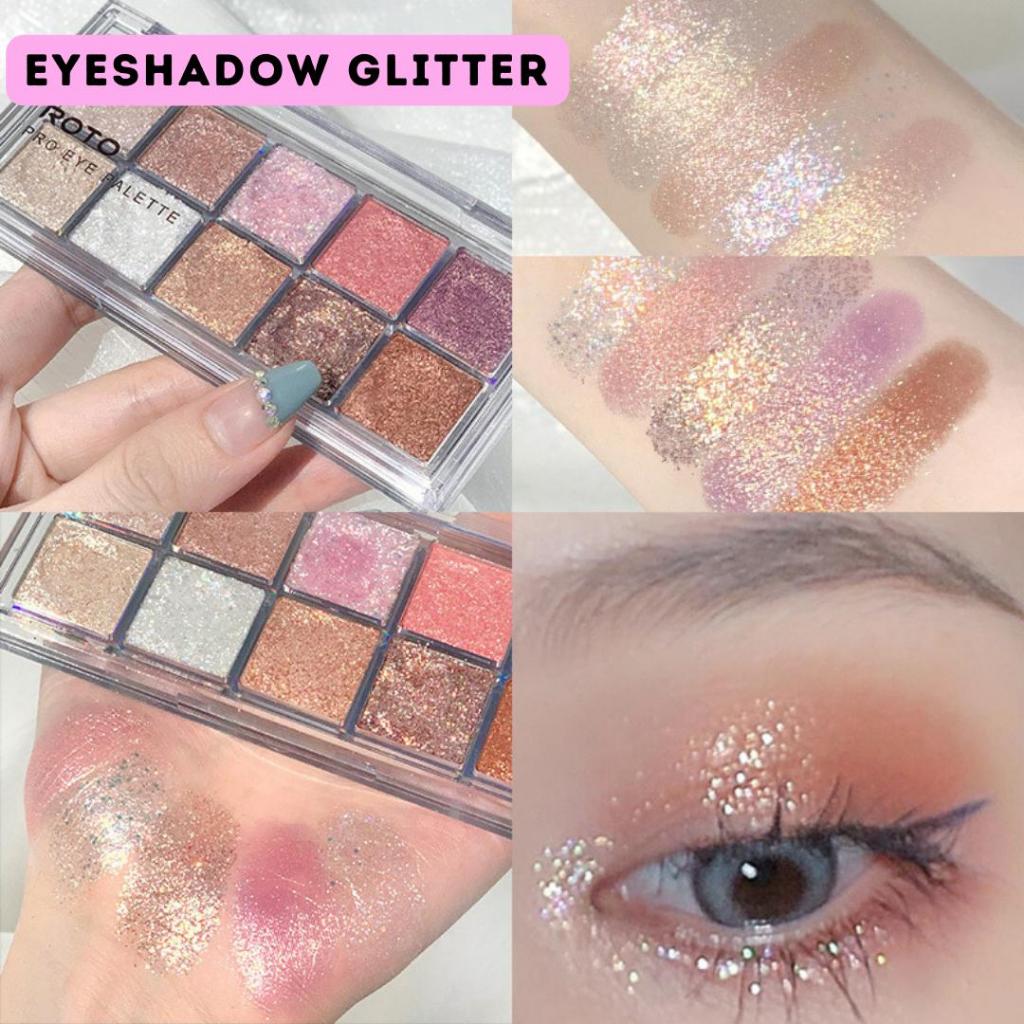 ROTO อายแชโดว์กลิตเตอร์ 10 สี ชิมเมอร์ตาวิ้งวับดูมีมิติ เล่นแสงสวย เนื้อสัมผัสนุ่ม
