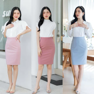 🍉กระโปรงทำงาน ผ้าโรเชส ยาว 22 นิ้ว ผ่าหลังแหวก Sz.S-3XL กระโปรงทรงเอ-ทรงสอบ