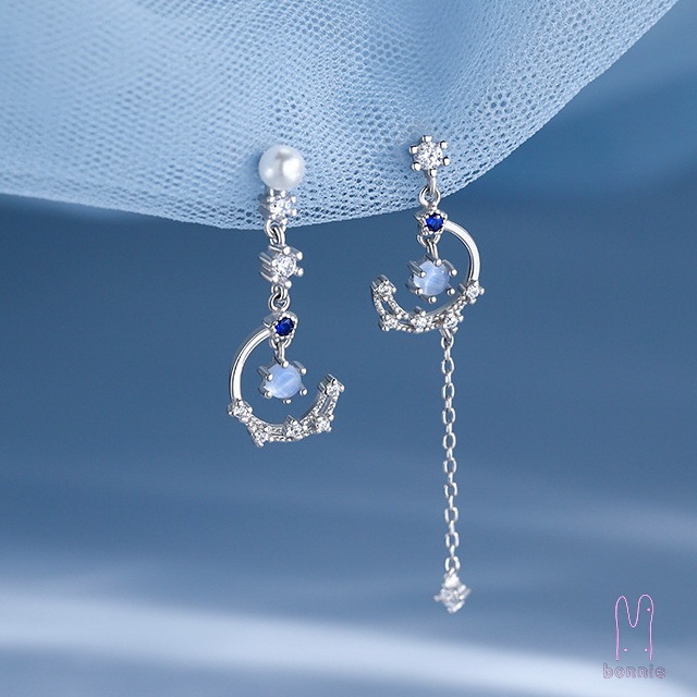 (E210) bonnie - Moon star earring ต่างหูห้อยรูปพระจันทร์และดวงดาว ตุ้มหู ต่างหูแฟชั่น ต่างหูเงินแท้