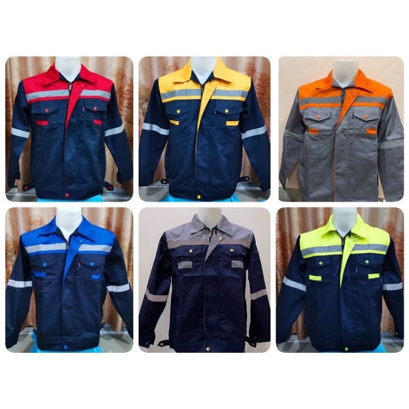 เสื้อช็อปทูโทนกระดุมทองมีแถบสะท้อนแสงใส่ทำงาน (ไซส์เล็ก S- 3XL)
