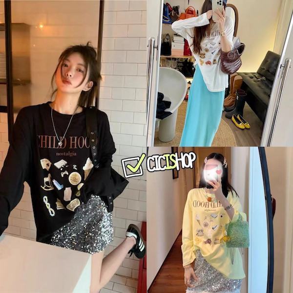 Cicishop(5603/6069)Long sleeve เสื้อแขนยาวสกรีนลายสุดเกาหลี ใส่แมตช์ยีนส์น่ารักสุดๆ