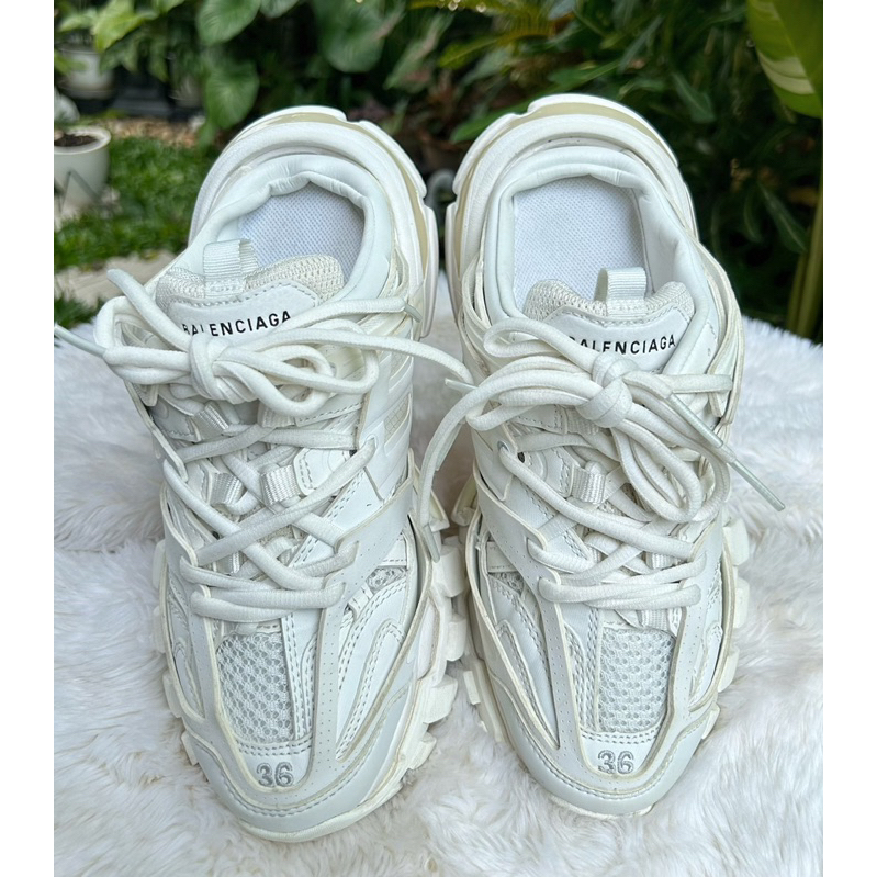 รองเท้า BALENCIAGA  Track Mule Logo-Print Mesh And Rubber Sneakers - Off-White มือสองแบรนด์แท้