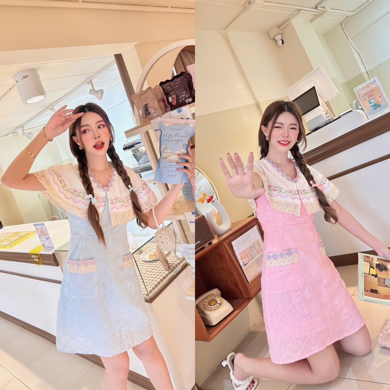 เดรสสั้น งานปัก คอปกระบาย BRT