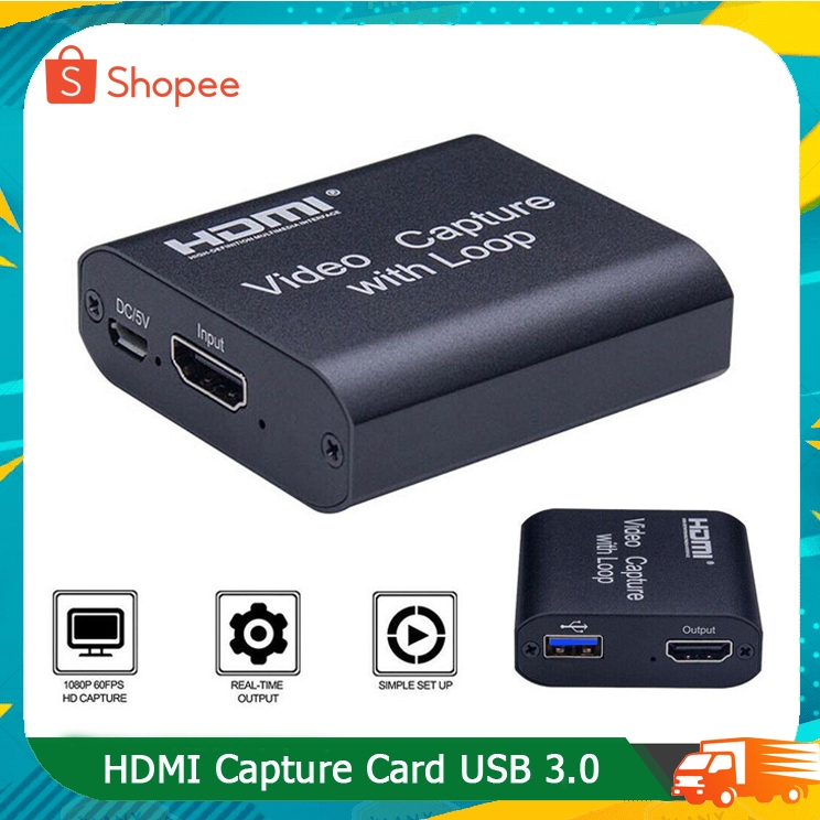 HDMI Capture Card USB 3.0 to HDMI สามารถบันทึกวิดีโอและเสียงจากอุปกรณ์ต่างๆได้ 1080P/60FPS HD Video