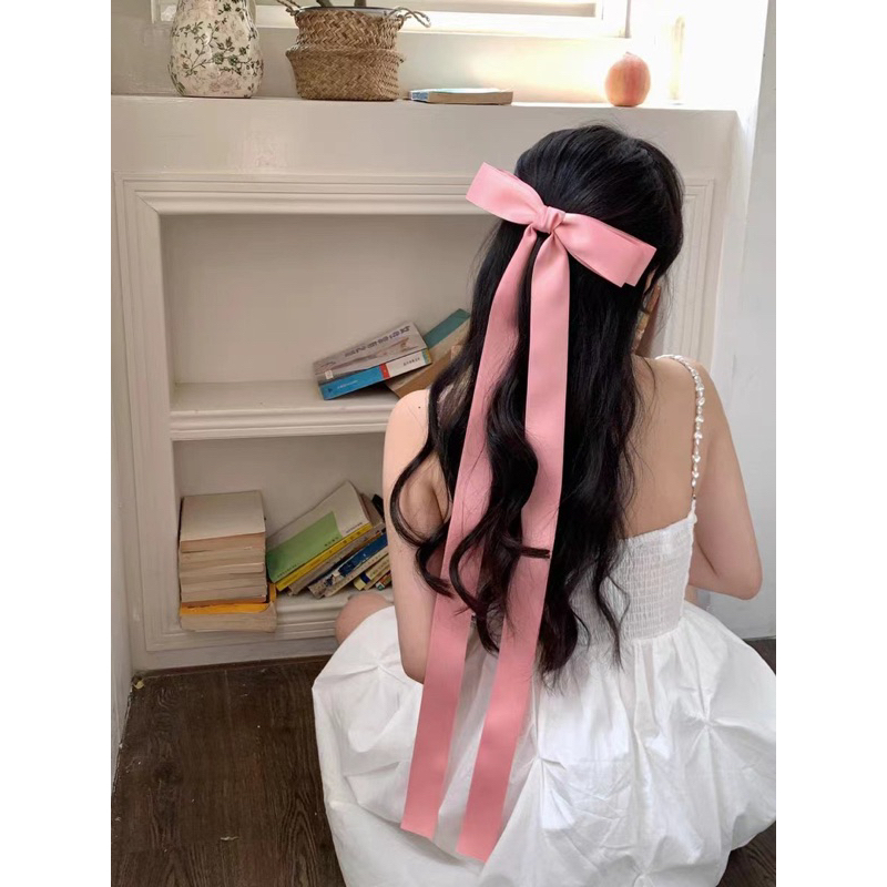 🎀พร้อมส่งจากไทย🎀B-01โบว์ยาวสาวหวานฟิลเจ้าหญิงแบบยาว แฟชั่นสไตล์สาวเกาหลี โบว์ติดผม