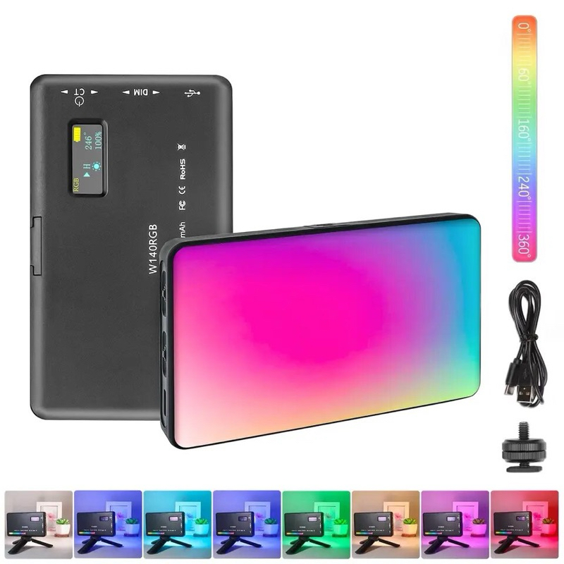 LED RGB W140 RGB แฟลชวิดีโอ LED 2500-9000K CRI95เติมไฟสำหรับถ่ายภาพ + จอ LCD รองเท้าเย็นสำหรับการสตร