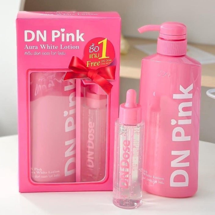 DN Pink Aura White Lotion ดีเอ็นพิ้งค์ ออร่าไวท์โลชั่น โลชั่นดีเอ็น ขนาด 300 ml. แถมฟรี DN Dose
