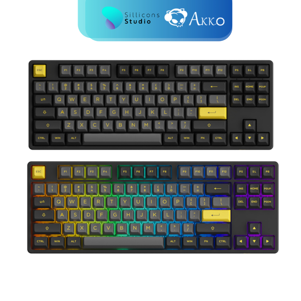คีย์บอร์ด AKKO 5087B Plus Black & Gold RGB Hotswap 2.4GHz Bluetooth Wireless 87% TKL Mechanical Keyb